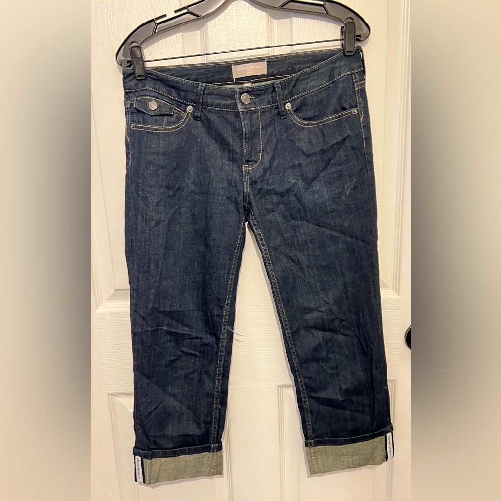Banana Republic Women’s Dark Wash Stretch Cropped Cuffed Jeans Size 28